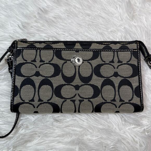 COACH Black and Gray Signature Canvas Wallet / Wristlet - Picture 1 of 8